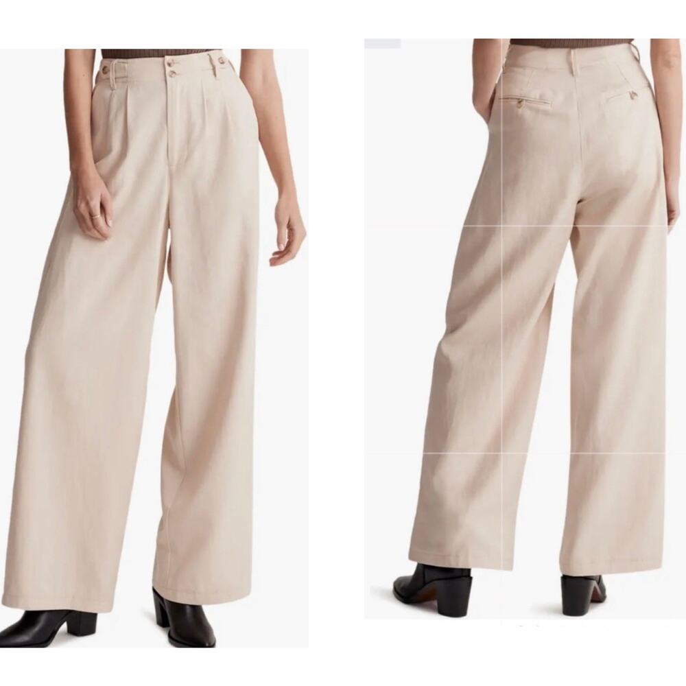 MADEWELL The Harlow Wide-Leg Pant Lightweight Twill Beige Khaki Size 8P Petite